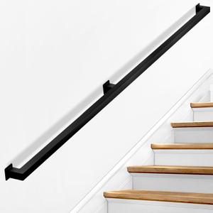 Stair Railing Indoor - Handrails for Stairs, 8ft Black Metal Staircase Hand Rails/Modern Wrought Iron Handrail, Industrial Wall Mounted Handrails Outdoor for Loft Porch Deck