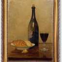 Still Life with Wine and Bread Poster Canvas Print Oil Paintings Reproduction World Classics Vintage Artwork Painting Wall Art Picture Home Decor Office Apartment (Retro Framed,12L x16W)