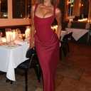ABYOVRT Women Wedding Guest Dress Corset Bodycon Ruched Lace Up Back Maxi Dresses Formal Party (Wine,S)
