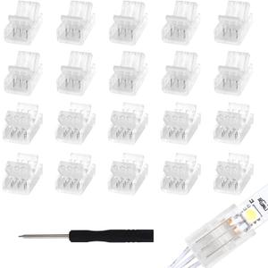 20Pcs 3 Pin 8mm LED Strip Connectors Gapless Solderless Strip to Wire Connector for 8mm Waterproof and Non-Waterproof WS2811 WS2812B IC RGB LED Strip Lights