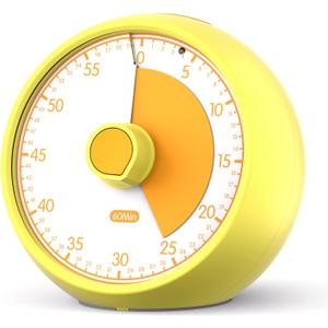 Conchstar Visual Timer 60-Minute Countdown Timer with Optional Alarm, Focus Tool for ADHD & Autism, Time Management for Homework, Chores, Office, Kitchen, Teaching & Study Routines (Yellow)