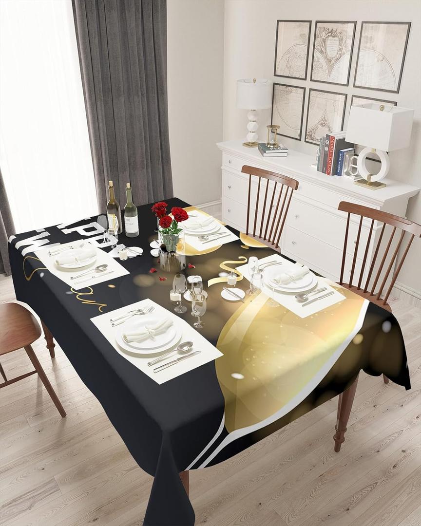 Happy New Year Rectangle Tablecloths 60x90, Graduation Party Celebration Winter Holiday Table Cloth Wrinkle Free Table Cover Indoor/Outdoor Tabletop Decor for Wedding Holiday Party Dinner Baby Shower