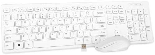 Wireless Keyboard and Mouse Combo - Rii Standard Office PC Keyboard and Optical Wireless Mice (White)
