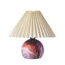 KUNJOULAM Small Pleated Table Lamp, Modern Bedside Nightstand Lamp with Beige Lampshade, 4.7" Metal Base Cute Lamp for Bedroom, Home Office, Living Room, Kids Room, Dorm (Beige+Red)