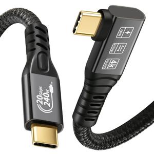 USB C 3.2 Gen2x2 20Gbps Cable, 90Degree USB C 4K@60Hz UHD Video 5A/240W PD3.1 Fast Charge Cord with E-Marker Compatible with Thunderbolt 3/4