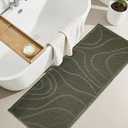 ZALL Dark Green Waffle Bath Mat Wavy,Super Absorbent Non Slip Bathroom Rug, 24x48inch, Machine Washable Ultra Soft Floor Mats