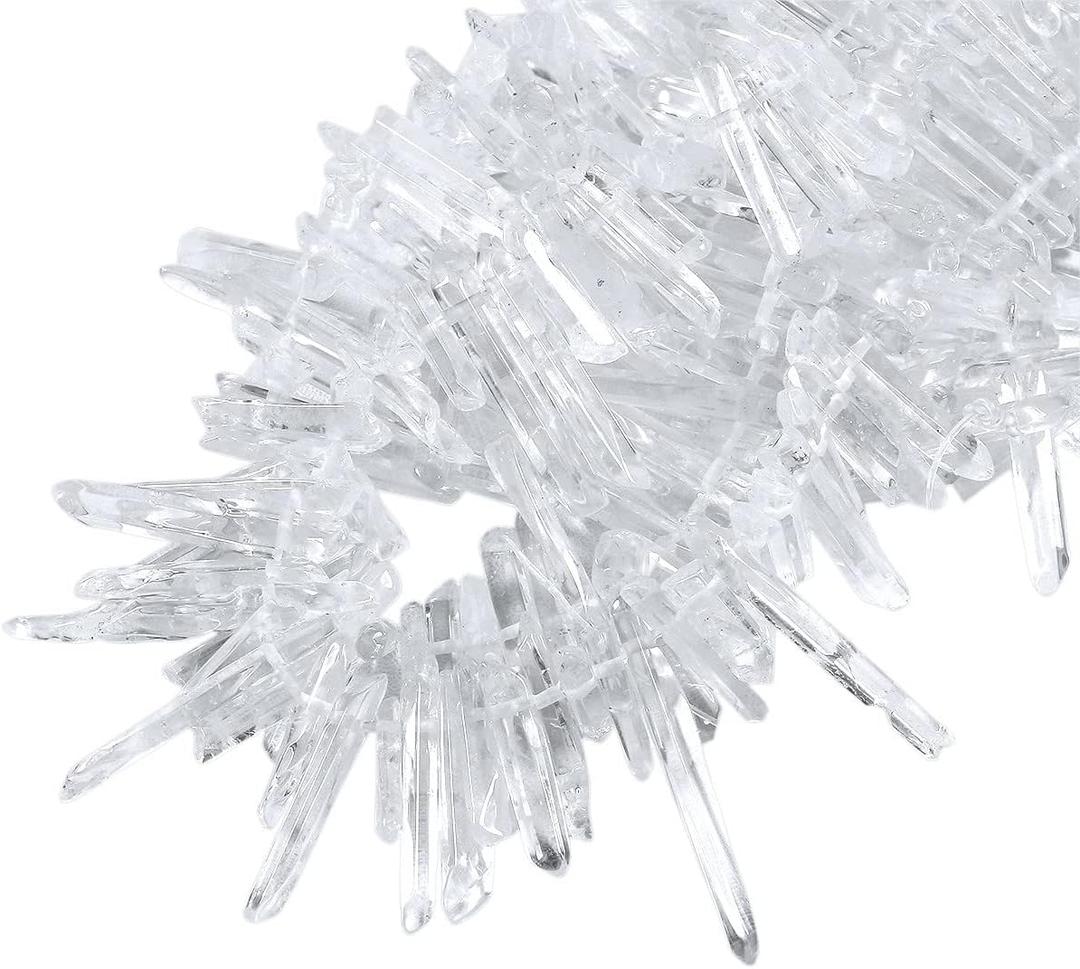 Mookaitedecor Natural Rock Quartz Crystal Points Loose Beads Sticks Spikes Top Drilled 15 inches Strand (0.4"-1.3", Clear)