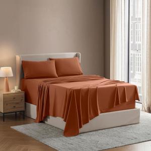 Nestl King Bed Sheet Set - Rust - Instantly Soft Microfiber, No Break-in Wash - 4-Piece Deep Pocket Sheets & Pillowcases, Stays Put All Night