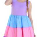 Lovekider Little Girls Casual Cotton Sleeveless Dresses Summer Swing Twirly Sundress Kids 3D Cute Sun Dress 4-8T (Purple)