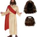 Morph Jesus Costume For Men Plus Wig And Beard - Jesus Christ Halloween Robe Outfit (XX-Large)