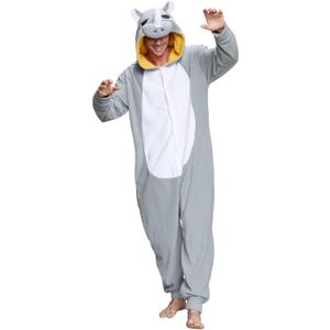 Dodheah Rhinoceros Cosplay Adult Onesie Halloween Costumes Pajamas Animal Jumpsuit Sleepwear Loungewear (X-Large, Grey)