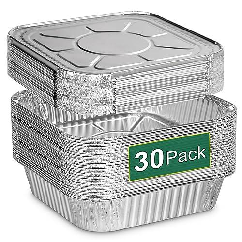 Alfolic 8x8 Aluminum Pans with Lids - 30 Pack Disposable Baking Square Aluminum Foil Pans with Covers - Tin Foil Pans for Air Fryer, Oven, Cooking