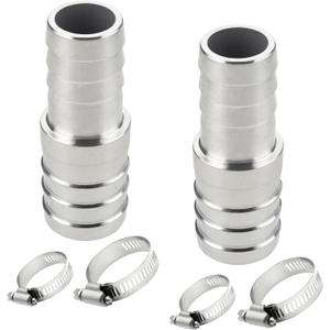 Yoebor Stainless Steel 304 Reducer Hose Barb Union Fitting, 1-1/4" Barbed x 1" Barbed Coupling W/4 Hose Clamps, Pack of 2