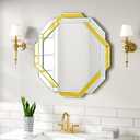 Gold Bathroom Mirror-20X20 Helicoid Wall Mirrors Decorative,Hexagon Beveled Edge Frameless Mirror for Wall Bathroom, Vanity Room, Bedroom, Living Room and Enterway