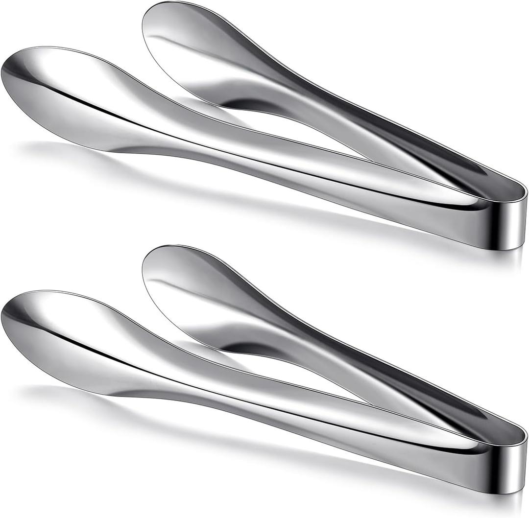 2 Pack Polished Stainless Steel Serving Tongs 9 Inch Metal Food Silver Tong for Buffet Salad BBQ Grilling Heavy Duty Kitchen Utensils for Cooking Catering Wedding Party