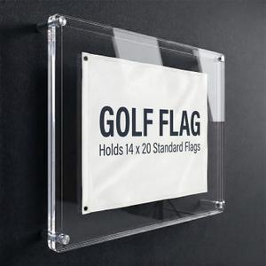 Double-Sided Clear Acrylic Golf Flag Frame, Floating Shadow Box for 14x20 Flags & Certificates, Wall Mount Display Case with Stainless Standoffs(Flags Not Included), 14.0 Inches X 14.0 Inches