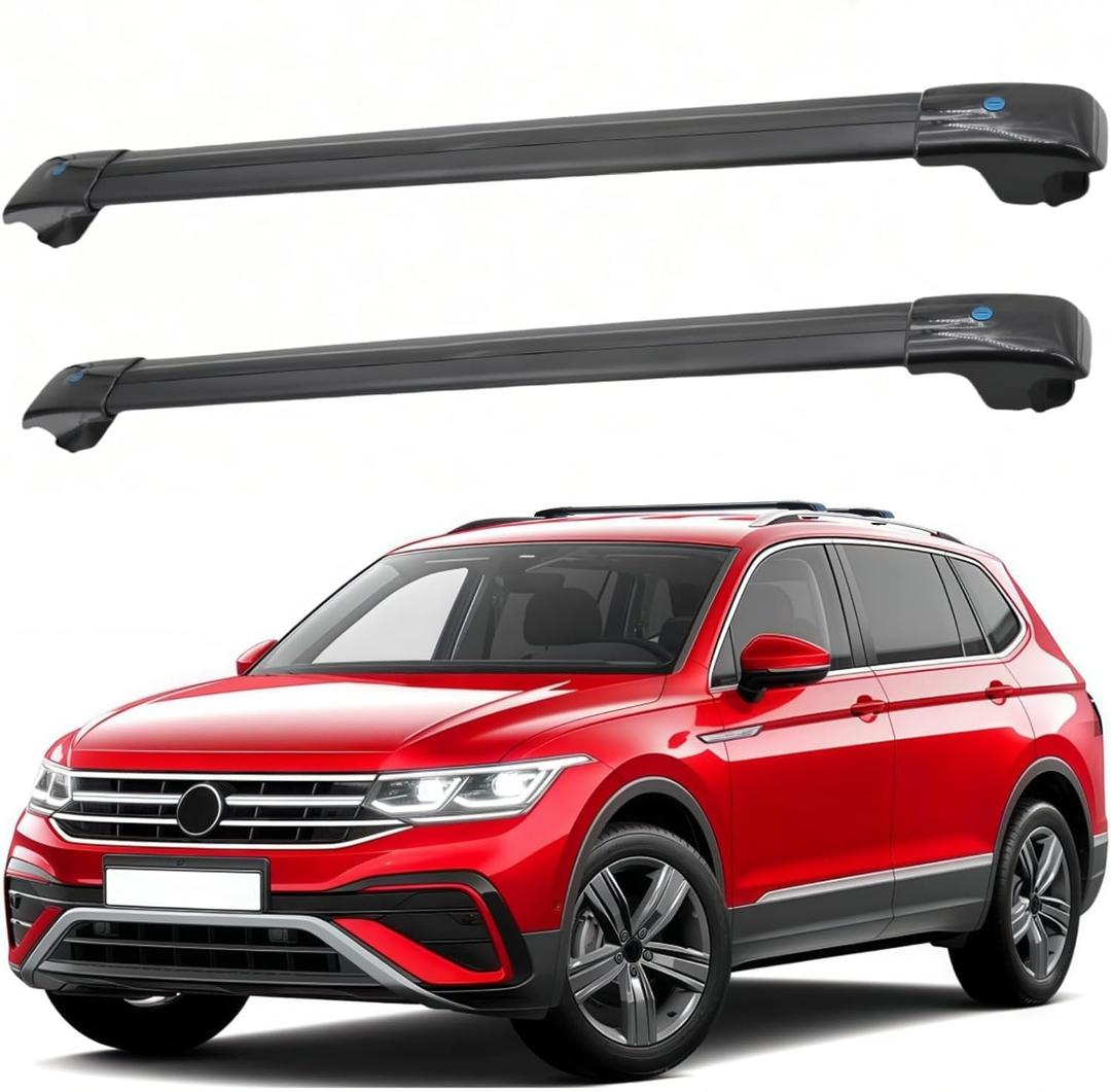 SYDSZ Cross Bar Roof Rack Fit for Volkswagen VW Tiguan 2018 2019 2020 2021 2022 2023 2024 with Raised Side Rails, Heavy Duty Aluminum Roof Cross Bars Rooftop Luggage Rack, Ski Rack for Car Roof