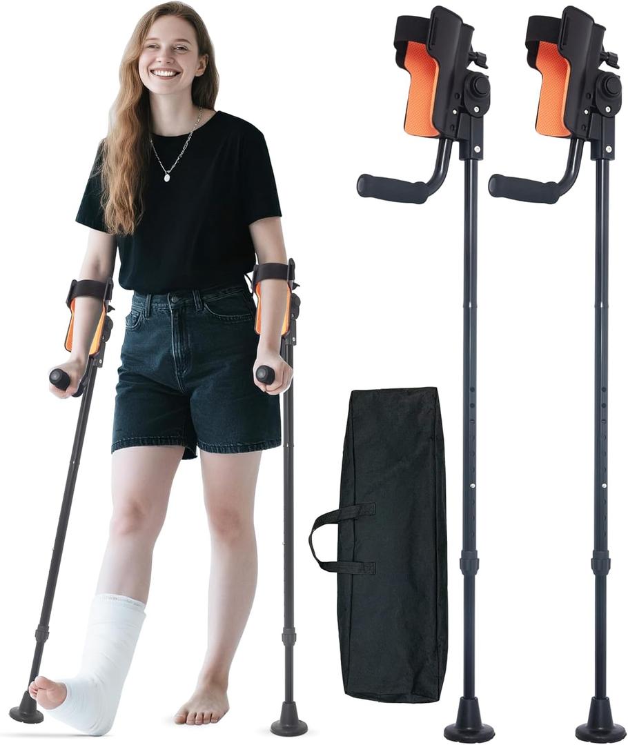 Forearm Crutches for Adults, 3-Angle Adjustable Elbow & Height, Lightweight Foldable Aluminum Crutches with Non-Slip Straps for Elderly, Post-Surgery & Disabled (Pair)