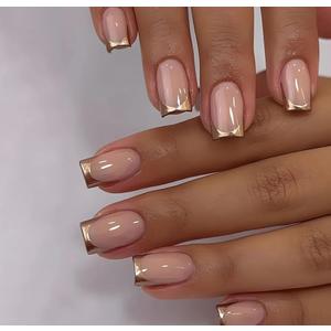 3 x Diowino French Tip Fake Nails 24Pcs Press on Nails Short Glossy Pink Acrylic Nails Summer Artificial Nail Press ons for Manicure Decor Art