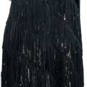 Women 1920s Gatsby Flapper Dress Sexy Open Back Strap Fringed Cocktail Party Dress with 20s Accessories (Black, L)