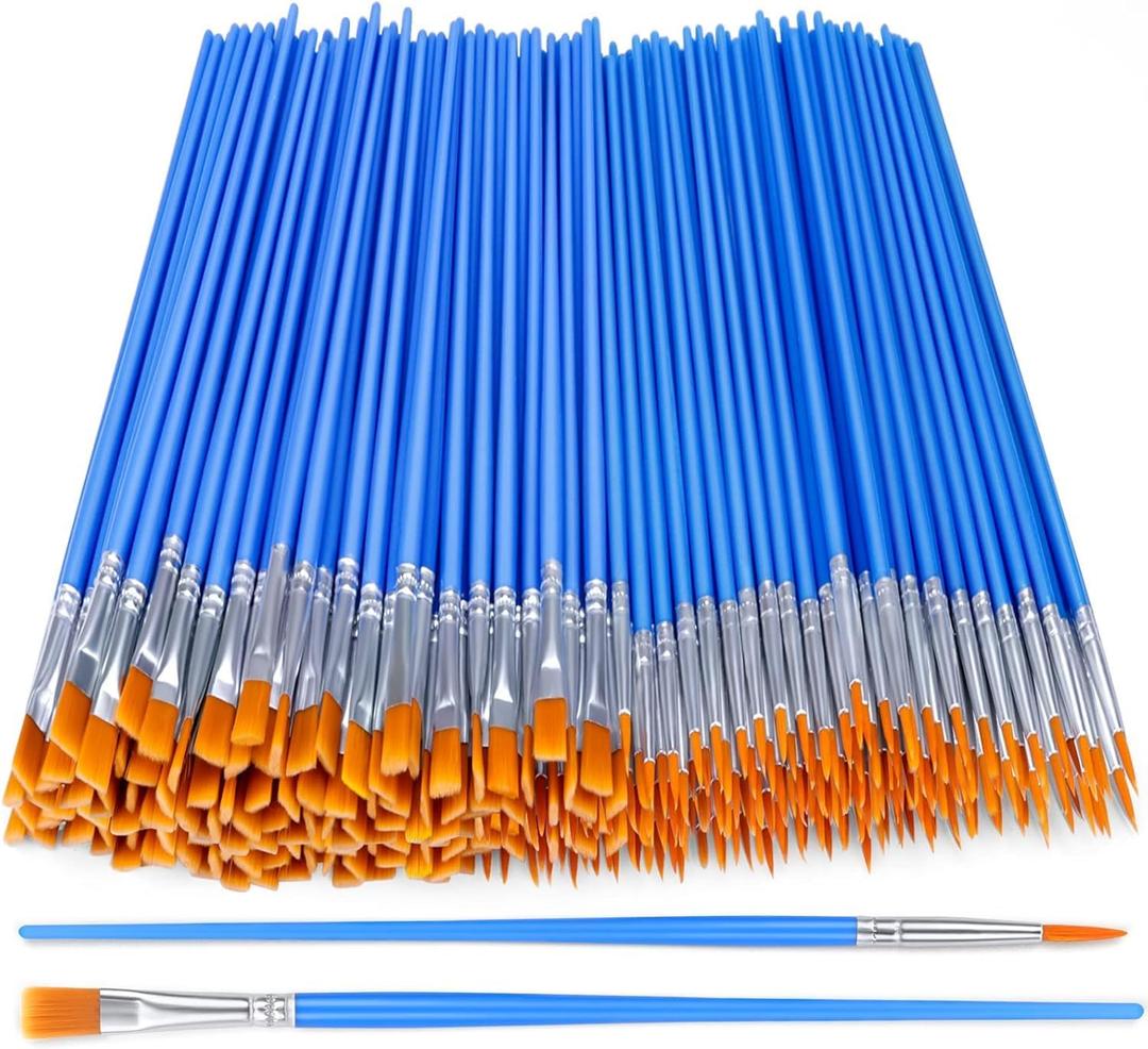AROIC Acrylic Paint Brush Set, 200 pcs Nylon Hair Brushes for All Purpose Oil Watercolor Painting Artist Professional Kits (100Flat +100Fine, Blue)