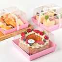Ocmoiy 7x7x4 Inches Pink Paper Cake Boxes with Clear Lids for 6 Inch Cakes, 20 Pack Square Disposable Cake Bakery Take Out Containers, To Go Dessert Boxes