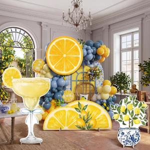 4 Pcs Large Mediterranean Lemon Party Decoration, Amalfi Coast Cardboard Cutouts, Capri Baby Shower Decor for Summer Garden Lawn Yard Sign Bridal Shower Wedding Birthday Decor Photo Prop