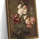 Vintage Framed Canvas Wall Art, Modern Farmhouse Floral Oil Painting, Rustic Flower Botanical Wall Decor, Retro Hollyhocks Poster Prints for Bedroom Living Room Kitchen Decor 16x24 inch