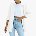 Woman Solid Casual Loose Shirt Long Sleeve Cotton Blouse Button Up Office Lady Tops, Size XL