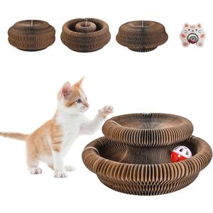 Kitty Curlz Cat Toys for Indoor Cats, Magic Organ Cat Scratch Pad with Bell Ball, Interactive cat Toys kurlz for Indoor Cats, Foldable Design, Exercise Anxiety Relief Toy Protect Furniture