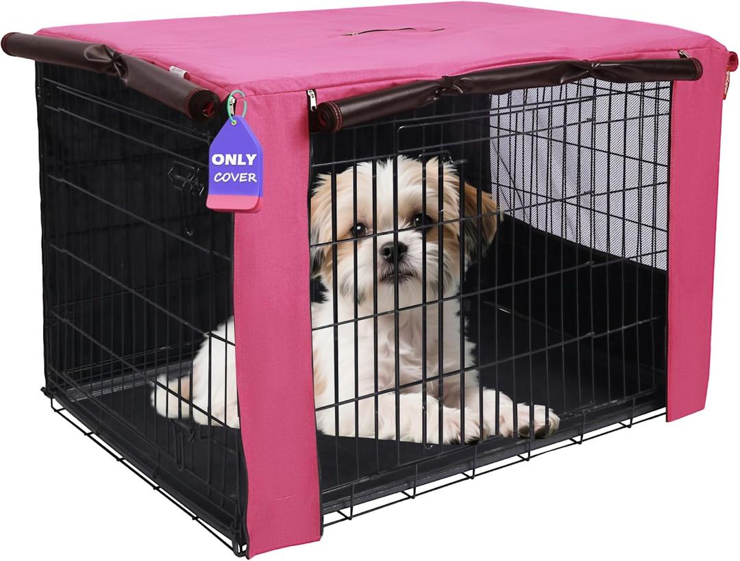 Breathable Dog Crate Cover 24 Inch, Durable Heavy Duty Kennel Cover, Dual Zippered Panels, Windproof Waterproof UV-Resistant (Pink)