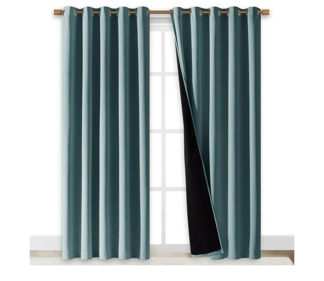 NICETOWN 100% Blackout Window Curtain Panels, Cold and Full Light Blocking Drapes with Black Liner for Nursery, 84 inches Drop Thermal Insulated Draperies (Aqua, 2 Pieces, 70 inches Wide Each Panel)