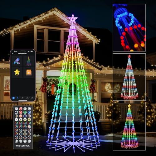9FT Smart Christmas Tree Lights with Ball Ornaments, App & Remote Control, 316 RGB Color Changing LED Cone Tree Lights, Music Sync, Custom Light Show, Waterproof Decoration for Xmas, New Year, Parties
