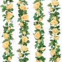 TELDRASSIL 4Pcs(26 FT) Artificial Rose Vine Fake Flower Garland Fake Silk Rose Hanging Vine for Wedding Party Background Arch Garden Background Decoration (Champagne)