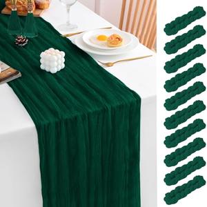 10 Pack Emerald Green Table Runner 21x120 Inch Dark Green Cheesecloth Table Runner 10FT Boho Gauze Table Runner Long Cheese Cloth Table Runner Semi Sheer Runners for Wedding Bridal Baby Shower Party