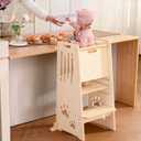 Toddler Tower,Height-Adjustable Step Stool with Sliding Safety Door,Easy to Adjust Height,Suitable for Kids from 18 Months to 5 Years Old,Anti-tilt Kitchen Step Stool with Safety Feet-Natural