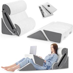 Yojoker 3pcs Orthopedic Bed Wedge Pillow Set for Sleeping, Post Surgery Foam for Body, Back and Leg Pain Relief Comfortable & Adjustable Support PillowsAnti Snoring, Heartburn, White Gray