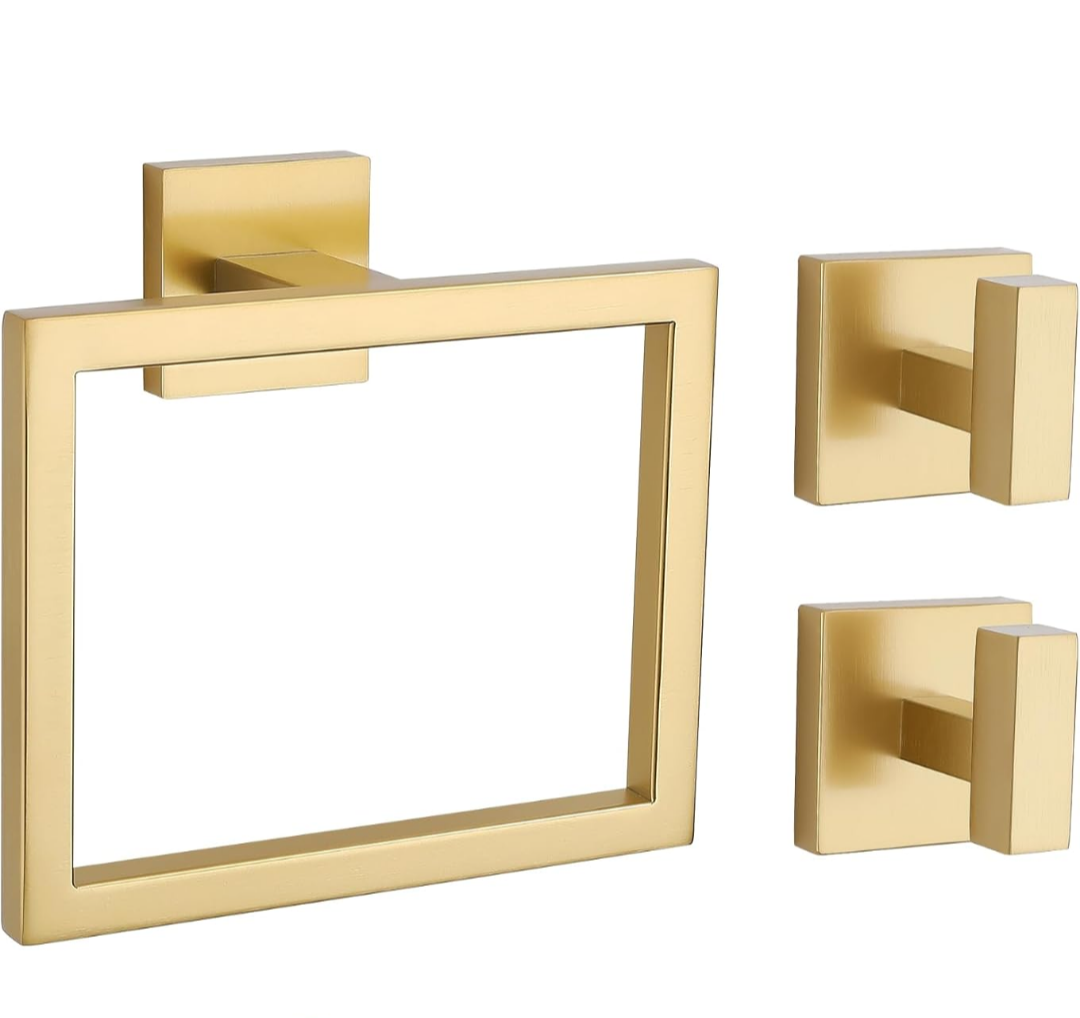 Brushed Gold Bathroom Hardware Set 3 Pieces, Toilet Paper Holder Set Stainless Steel Bath Hand Towel Ring for Bathroom Hardware Accessories Set Wall Mounted