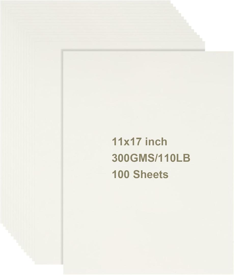 100 Sheets White Cardstock - 11x17, Heavyweight, 110 lb, 300 GSM for DIY Crafts, Invitations, Business Cards