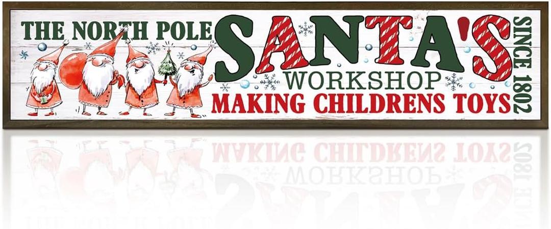Christmas Wooden Decor, North Pole Santa's Workshop Wooden Sign, Vintage Santa Elves Christmas Decor, Festive Wall Art for Home, Playroom, Holiday Season Decoration, Holiday Party Decoration