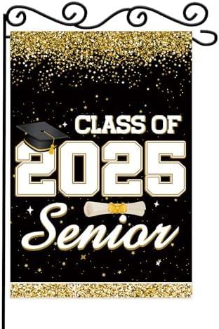 Senior Class Of 2025 Graduation Garden Flag,12x18 Inch Double Sided Outside.Graduates Caps Diploma Ceremony Class 2025 Yard Outdoor Decoration, Pack of 12