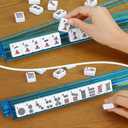 American Mahjong Set, 166 White Tiles with 4 Colors Acrylic Racks, Pushers, Flower Carrying Bag, Portable Travel Set