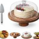 Acacia Wood Cake Stand with Dome Lid, Footed Wooden Cake Display Plate with Clear Acrylic Cover, Perfect for Birthday Parties, Weddings, Dessert Table & Home Kitchen Decor