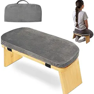 Bamboo Folding Meditation Bench with Velvet Cushion & Carry Bag Portable Kneeling Stool Comfortable Prayer Bench for Mindfulness, Zen Practice