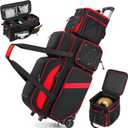 4 Ball Bowling Bag with Wheels, 3 Ball Bowling Bags Roller with 1 Ball Add On Bag, Multi-Pockets & Shoe Compartment (Fits Up to Size 16)