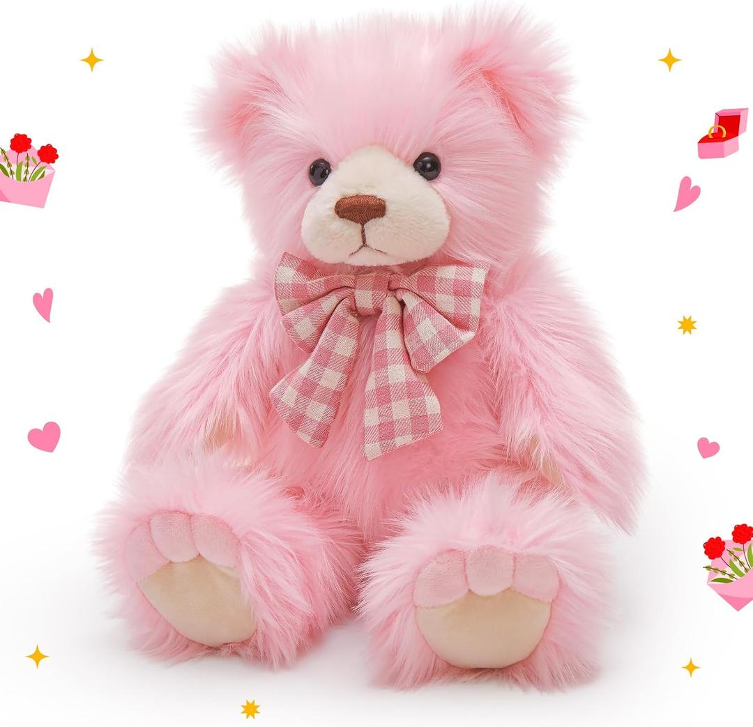 MorisMos Teddy Bear Stuffed Animal,14'' Long Fur Stuffed Bear Plush Toy Gift for Kid Girl Boy Toddler Teen Adult,Cuddly Teddy Animal Toy Decor for Baby Shower Birthday Valentine’s Day Party Favor,Pink