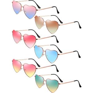 Frienda 6 Pairs Heart Shaped Sunglasses Vintage Heart Frame Multicolor Metal Retro Glasses Women Sunglasses