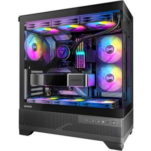 Aqua 7, Pre-Installed 6  120mm PWM ARGB Fan, ATX Mid Tower PC Case, Computer case with Panoramic View Tempered Glass Front & Side Panel, Type C Port, Gaming PC Case, Black
