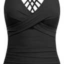 Underwire Tankini Tops for Women – Twist Front V Neck Bathing Suits Top Only Ruched Tummy Control Swimsuit Top,  medium