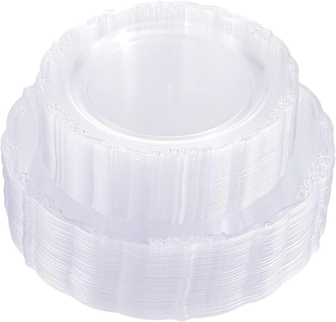 U-QE 100 Pieces Clear Plastic Plates - Clear Disposable Plates - Premium Hard Plastic Plates for Party, Holiday and Party Use Including 50 Dinner 10 '' & 50 Dessert Platos 7.5 ''